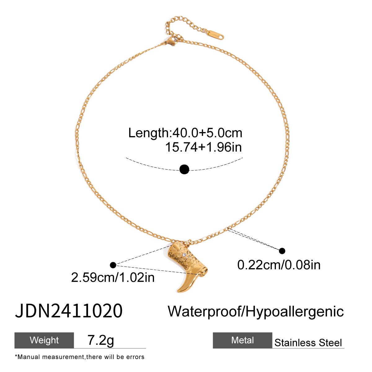 

Youthway Statement Trendy Gold Plated Stainless Steel White Zircon Boot Pendant Necklace Anti Allergic Women Jewelry New