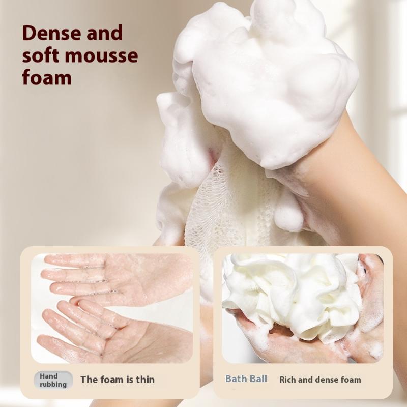 2-In-1 Bath Ball Towel Loofah With Drawstring Closure For Soap Soft Exfoliating Mesh Shower Sponge Skin Care Bathing Tool