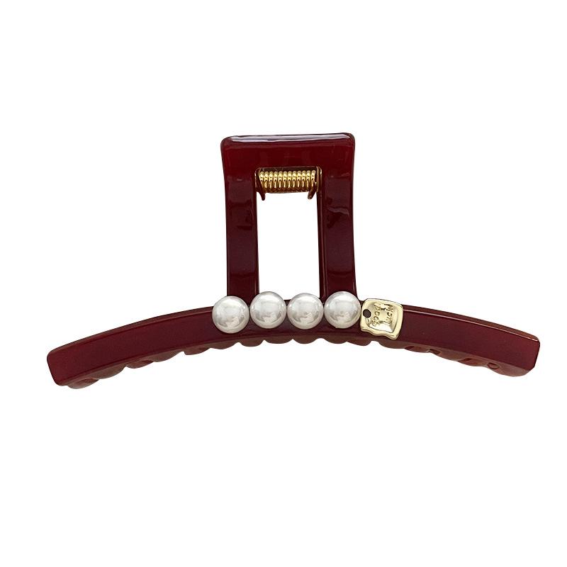 Korean Red Houndstooth Retro Hair Clip: Elegant Half-Up Claw for Women
