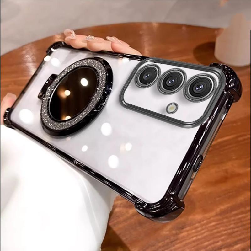 

Glitter Mirror Holder Case For Samsung S25FE A56 A36 A17 A07 A26 A25 A55 A54 A35 A34 A15 A14 A73 A06 Shockproof Stand Soft Cover A23