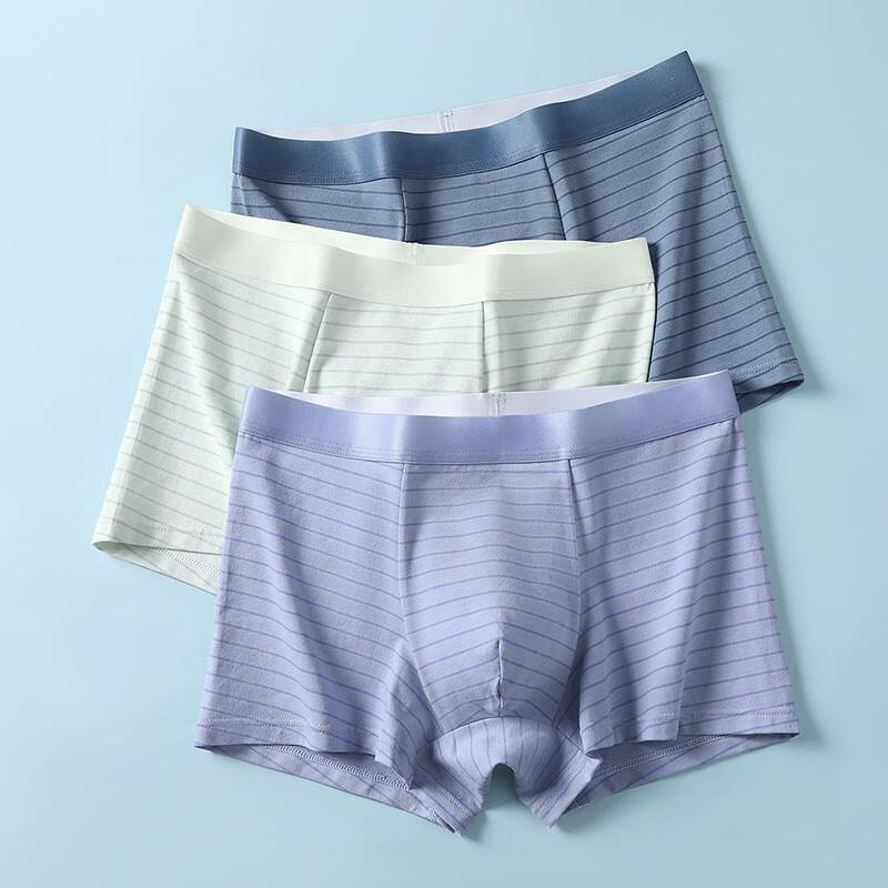 Fentengcare Men's Underwear, Pure Cotton Soft Cotton 10A Antibacterial, Summer Thin Striped Simple Breathable Mid-Rise Boxer Briefs