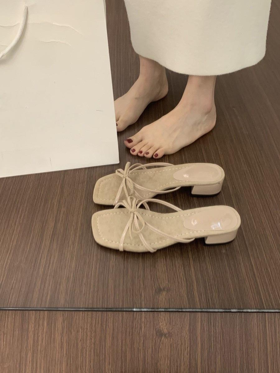 

French bow with skirt fairy style thick heel cool slippers women wear summer not tired feet low heel beautiful sandals 40