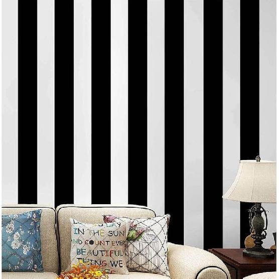 PoetryHome Self Adhesive Vinyl White Black Stripe Peel and Stick Wallpaper Shelf Liner Paper for Walls Furniture Cabinets Bedroom Kitchen Bathroom