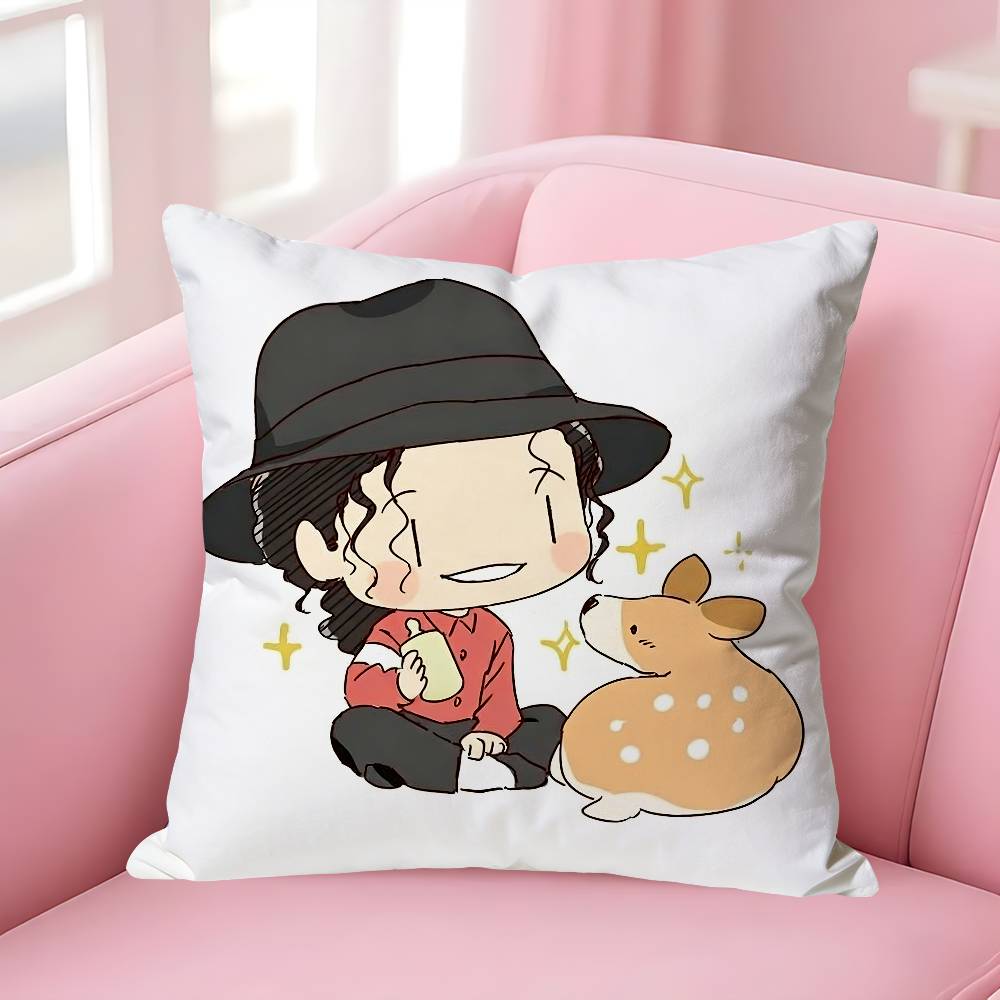 Lindas Fundas de Almohada Chibi de Michael Jackson para Dormitorio Sala de Estar Sofá Decoración del Hogar Funda de Cojín de Poliéster con Cremallera