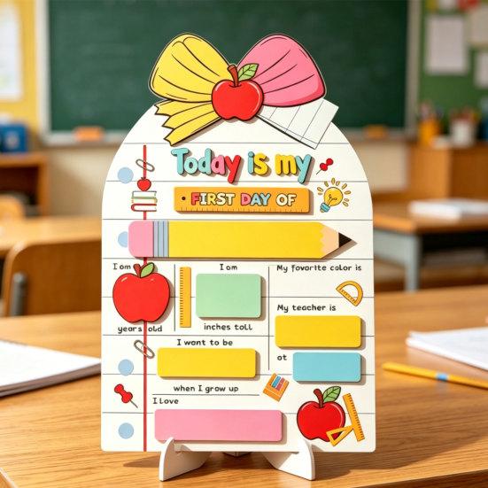 Campus Style Sign Personalized First Day of School Wooden Sign, Reusable Erasable Back to Kindergarten Signage Board, Cute Classroom Decor,
