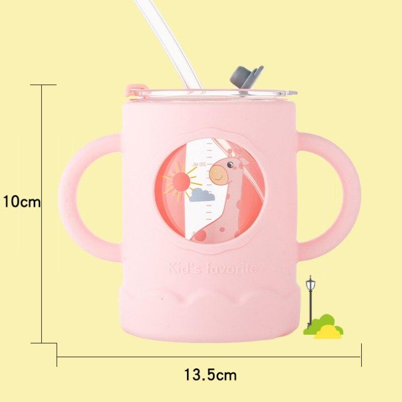 Children's Cartoon Anti-scalding Milk Cup, Drop-resistant, Microwave-heatable Milk Powder, Straw Cup, Glass Cup