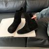 Korean Version of Matte Flip Round Head Flat Bottom Thin Boots Short Boots Women's 2025 New Flat Heel Wide Boots