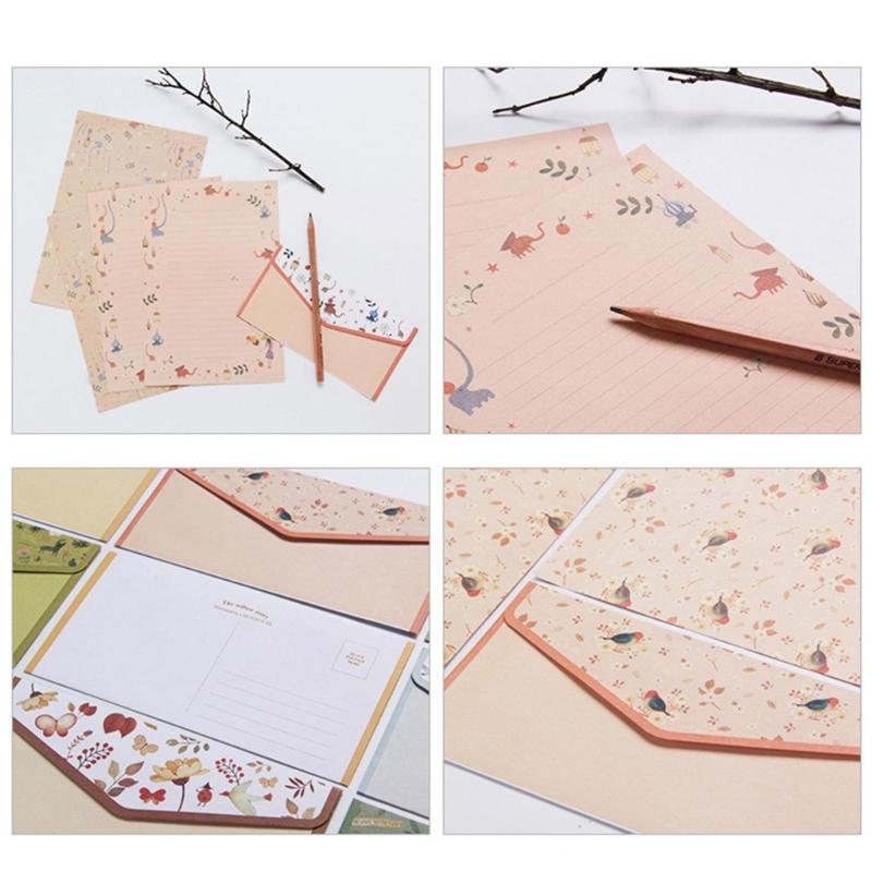 Vintage Blommigt Papper Brevpapper Set, 20 Delar Set (10 linjerade ark, 10 matchande kuvert), Brevstorlek 5,55x8,19 tum