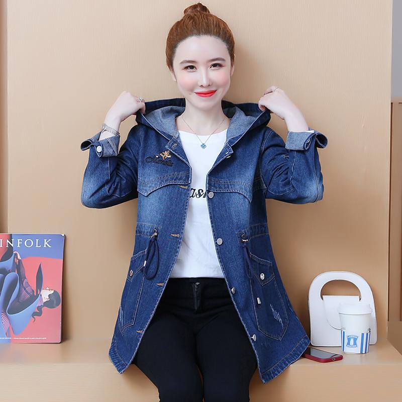 Женская джинсовая куртка с капюшоном Корейская версия Свободный топ Женская Минималистичная куртка XXXXXL синий