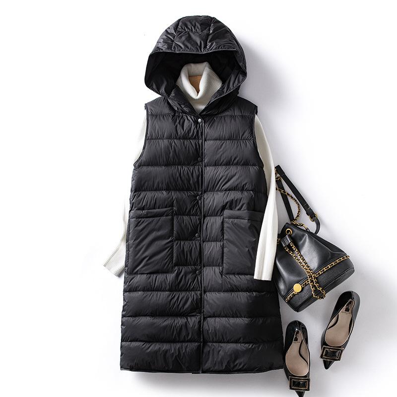 Coat with base down inside, light and thin medium and long inside liner, hooded down jacket, vest, vest, women's