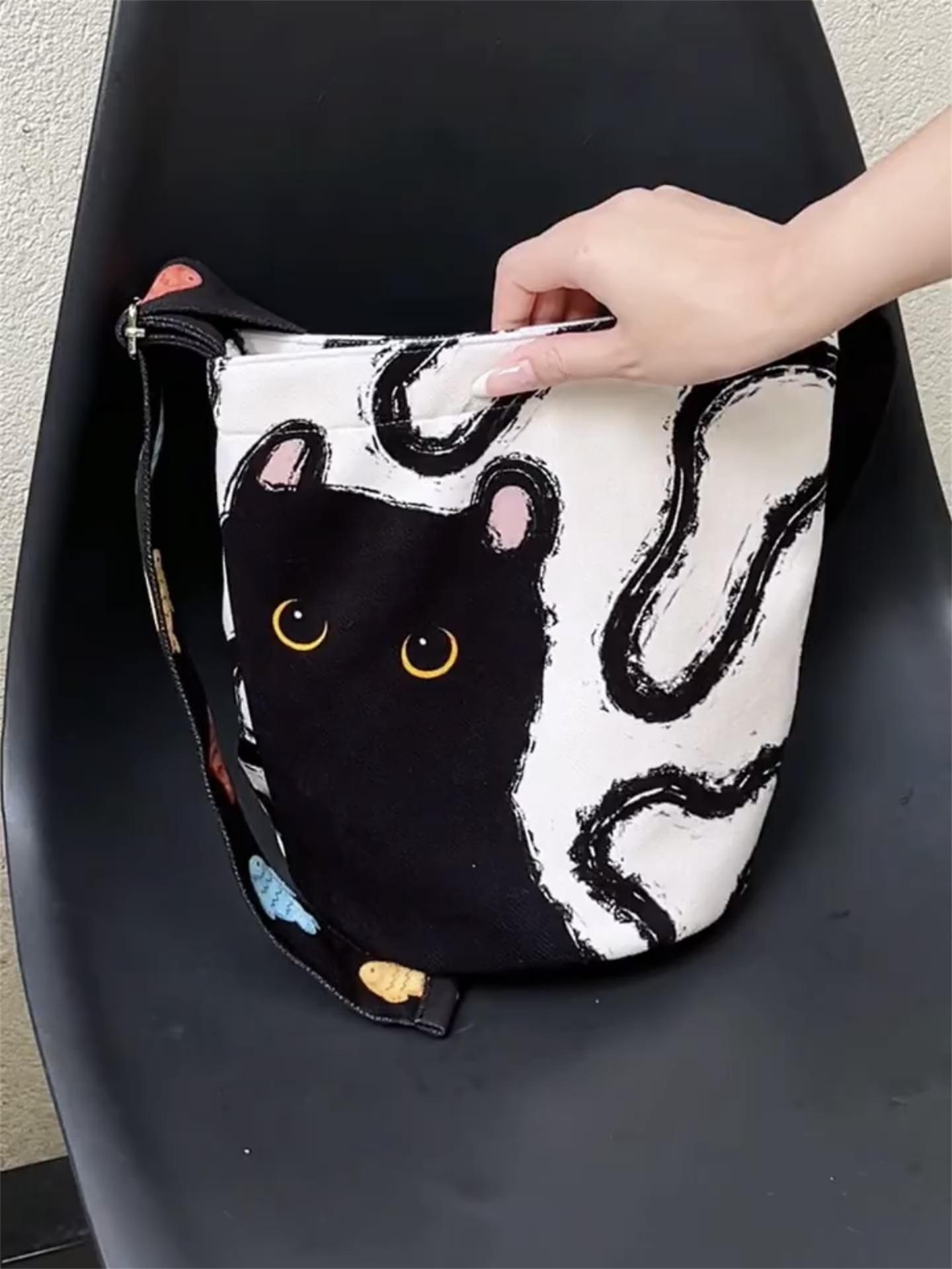 

Ленивый ветер холщовая сумка большой вместимости расслабленный холст кошка плечевая сумка мессенджер дизайнерская ниша