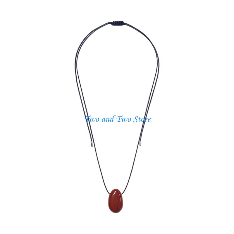 HX6F Lightweight Handmade Necklace with Irregular Stone Pendant Adjustable Rope Design Comfort Wear Neckchain