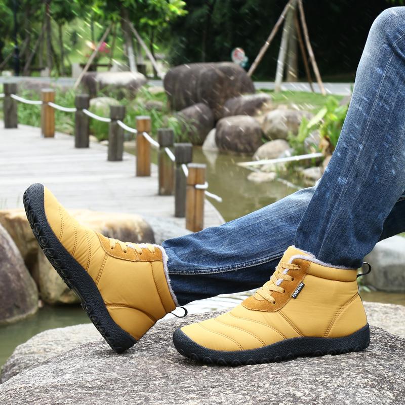 Hot Sale Winter 2024 Snow Boots Men Fashion Yellow High Top Cotton Shoes Comfortable Warm Ankle Boots Men Women Fur Boot Size 46