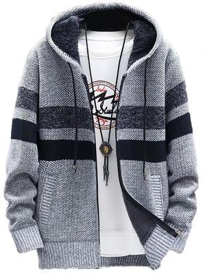 Strickjacke mit Kapuze und Rand, Oberbekleidung, durchgehender Reißverschluss, Oberteile, Strickparka mit Reißverschluss, langärmelig, Streetwear, Fleece-gefüttert, Strickparka mit Reißverschluss, Jacke für Erwachsene