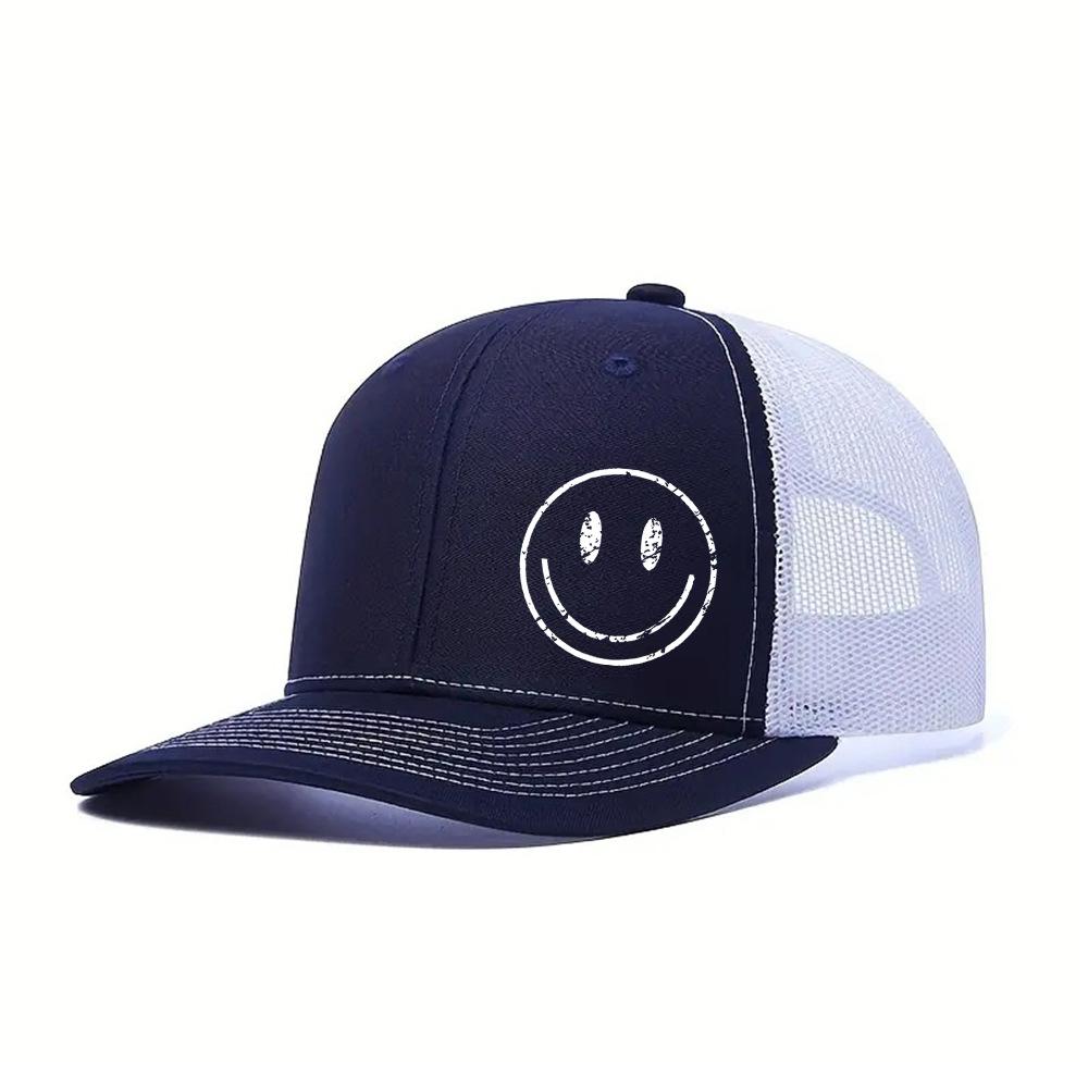 Heat Transfer Smiley Baseball Cap Slightly Curved Richardson Truck Cap Outdoor Breathable Mesh Cap Sun Protection