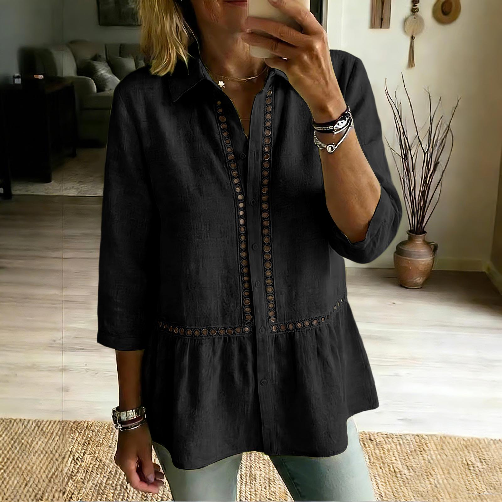Women s Color Button Casual Fashion Cotton And Linen Shirt Top L