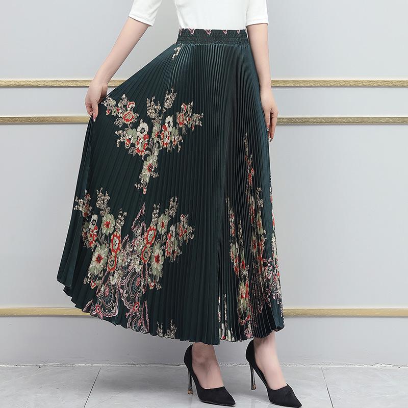 

Women s High-Waisted Silk-Like Pleated Midi Skirt for Middle-Aged and Elderly – Perfect for Spring, Summer, and Autumn Dancing or Casual Wear One size