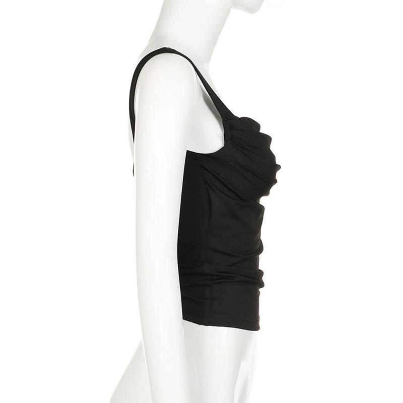 Trendy American Ruched Square Neck Slim Fit Minimalist Camisole - Summer Edition