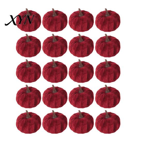 Tiered Tray Pumpkin Decor 20 PCS Velvet Decorative Ornaments, Multi-Color Artificial Fall Harvest Small Pumpkins for Mantel Table Shelf, Farmhouse