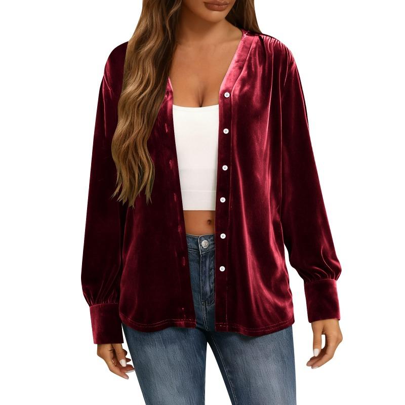 Women S Long Sleeve Velvet Shirt Loose Fit Casual Top