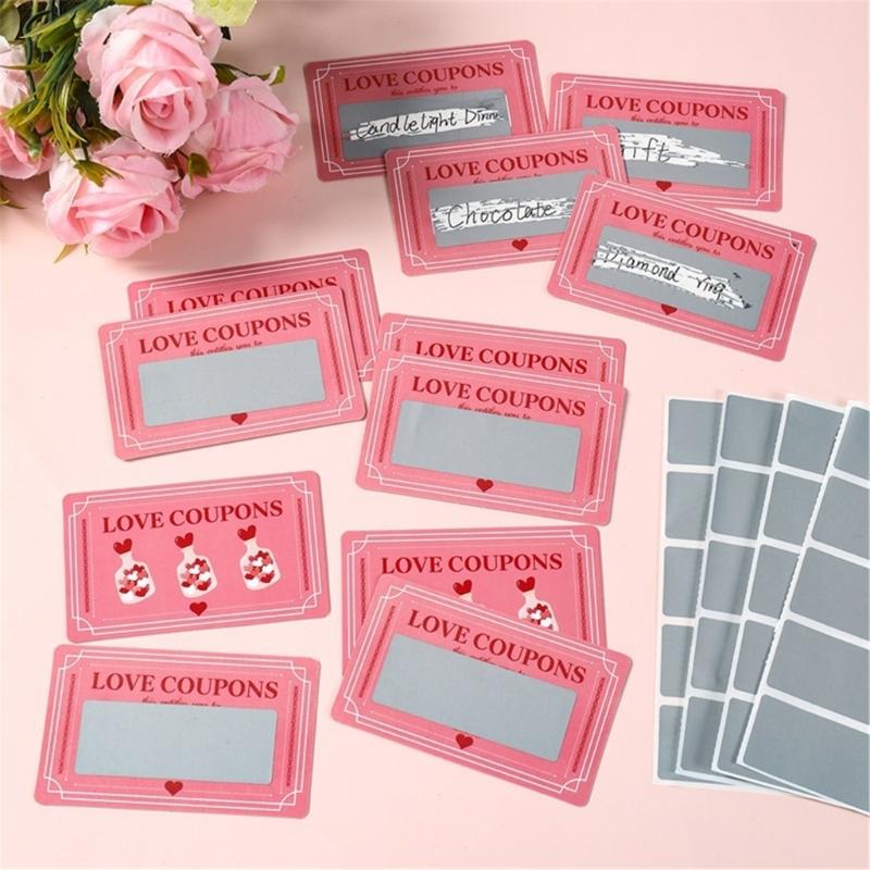 100pcs Handmade Sweet Note Reveal Cards Sentiment Pink Valentine's Day Scratch Cards With Concealed Phrases