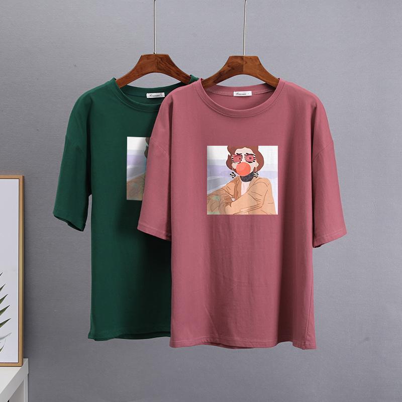 Hirsionsan Kawaii Graphic Printed T Shirts Women Summer Plus Size Harajuku Cotton Tees Oversized Casual Short Sleeves Female Top