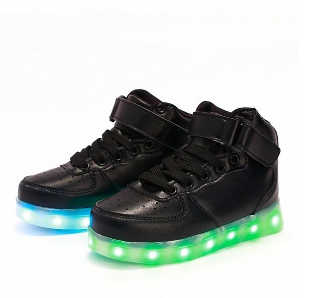 Usb Rechargeable Led Light Up High Top Sneakers Children Casual Board Shoes