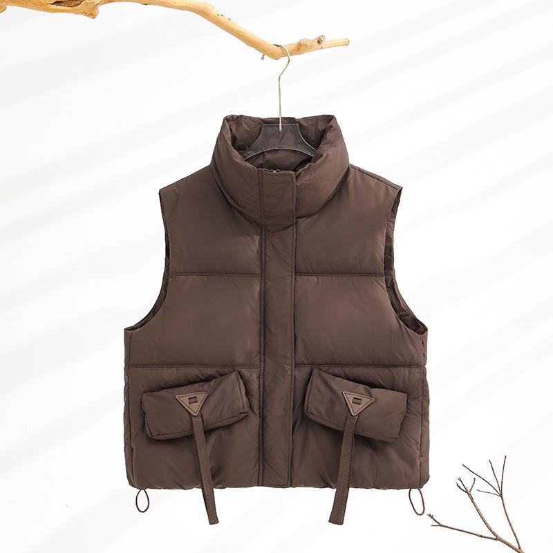 Women's Korean Style Stand-up Collar Sleeveless Waistcoat - Autumn/Winter Solid Color Warm Vest