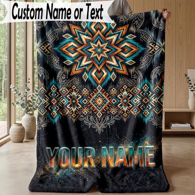Abstract Theme Personalized Blanket Custom Name Print Cozy Flannel Household Blanket 1pc