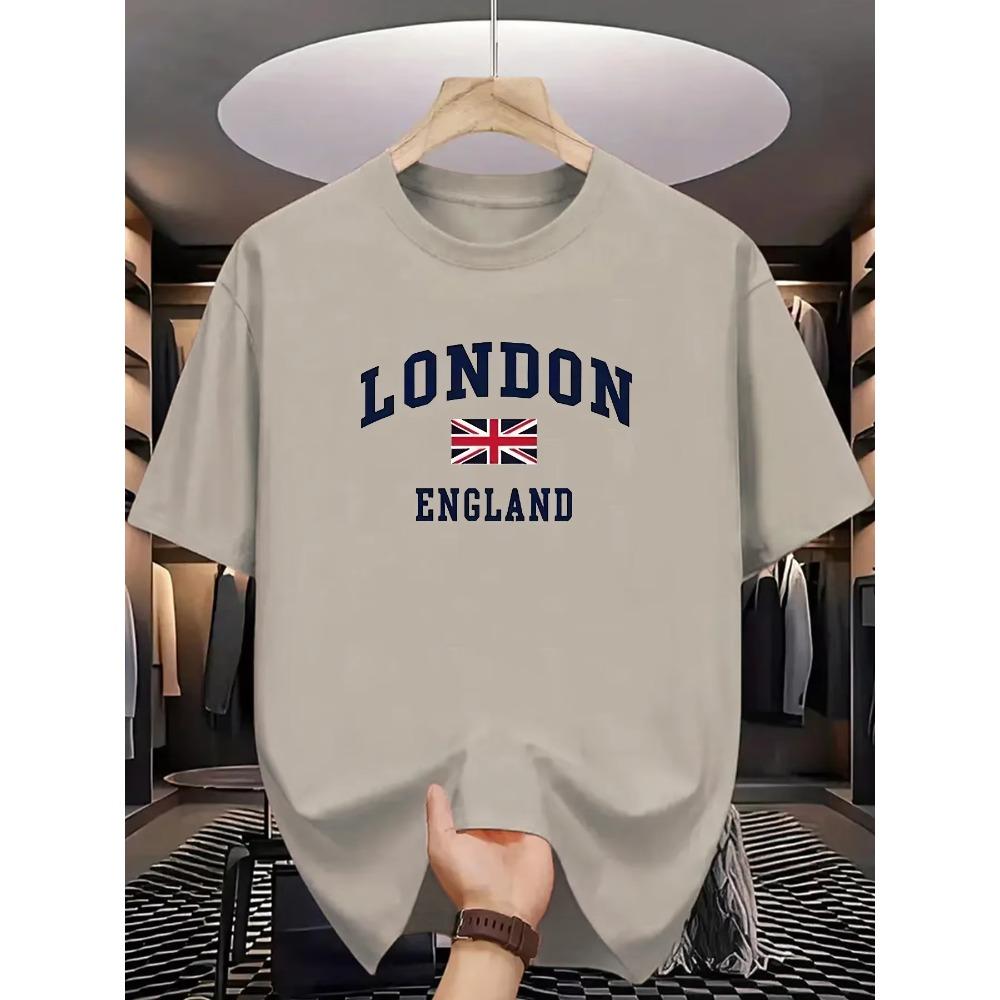 Men's summer 100 cotton fashionable casual loose plus size London England printed sports round neck short sleeved T-shirt top