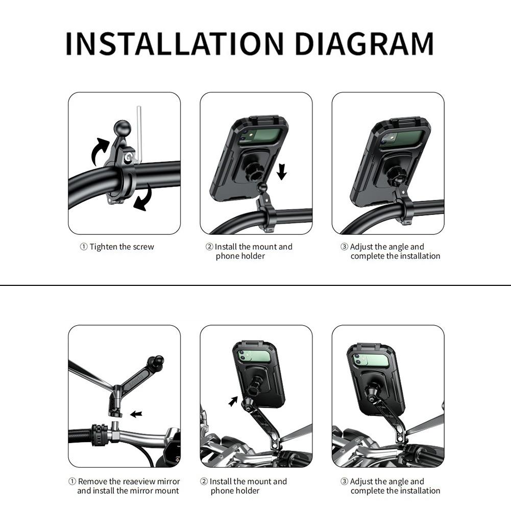 Suport Impermeabil pentru Telefon Mobil Bicicletă Motocicletă cu Suport Rotativ 360 Grade Ajustabil pentru Oglindă Retrovizoare Bicicletă Motocicletă Ecran Tactil