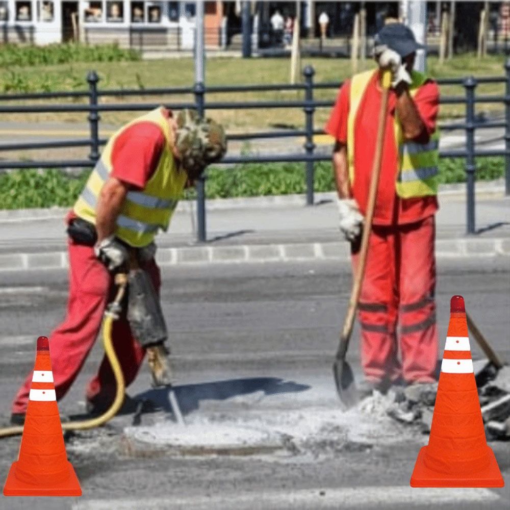 Foldable Design LED Light Reflective Cone Orange Color Telescopic Folding Cone Traffic Facilities