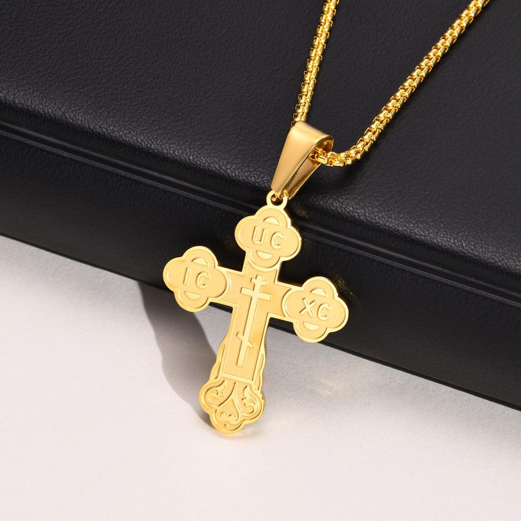 Orthodox Crucifix Cross Necklaces for Men Jewelry, Russian Eastern St. Nicholas Pendant Religious Prayer Gifts