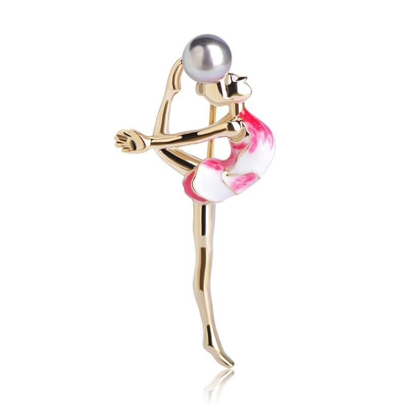 Blucome Moda Sport Gimnastica Fete Brosa Accesorii pentru haine Email de metal de culoare aurie Perle simulate Brose Bijuterii Pin