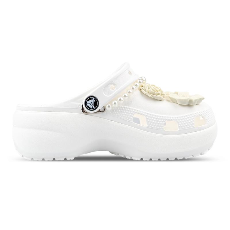 Crocs Classic Platform Clog EVA ZR Zhiran Immortal Bone Flower Pearl French Hand-Painted Versatile Hole Shoes Unisex White
