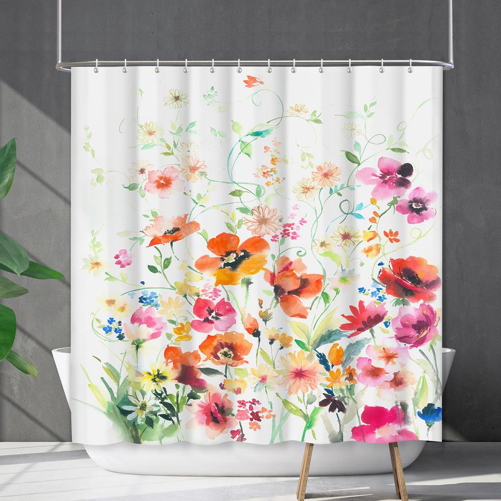 Duschvorhang Wasserdicht Und Schimmelresistent 3D Digitaldruck Pflanze Blume Und Gras Duschvorhang Badezimmer Trennvorhang