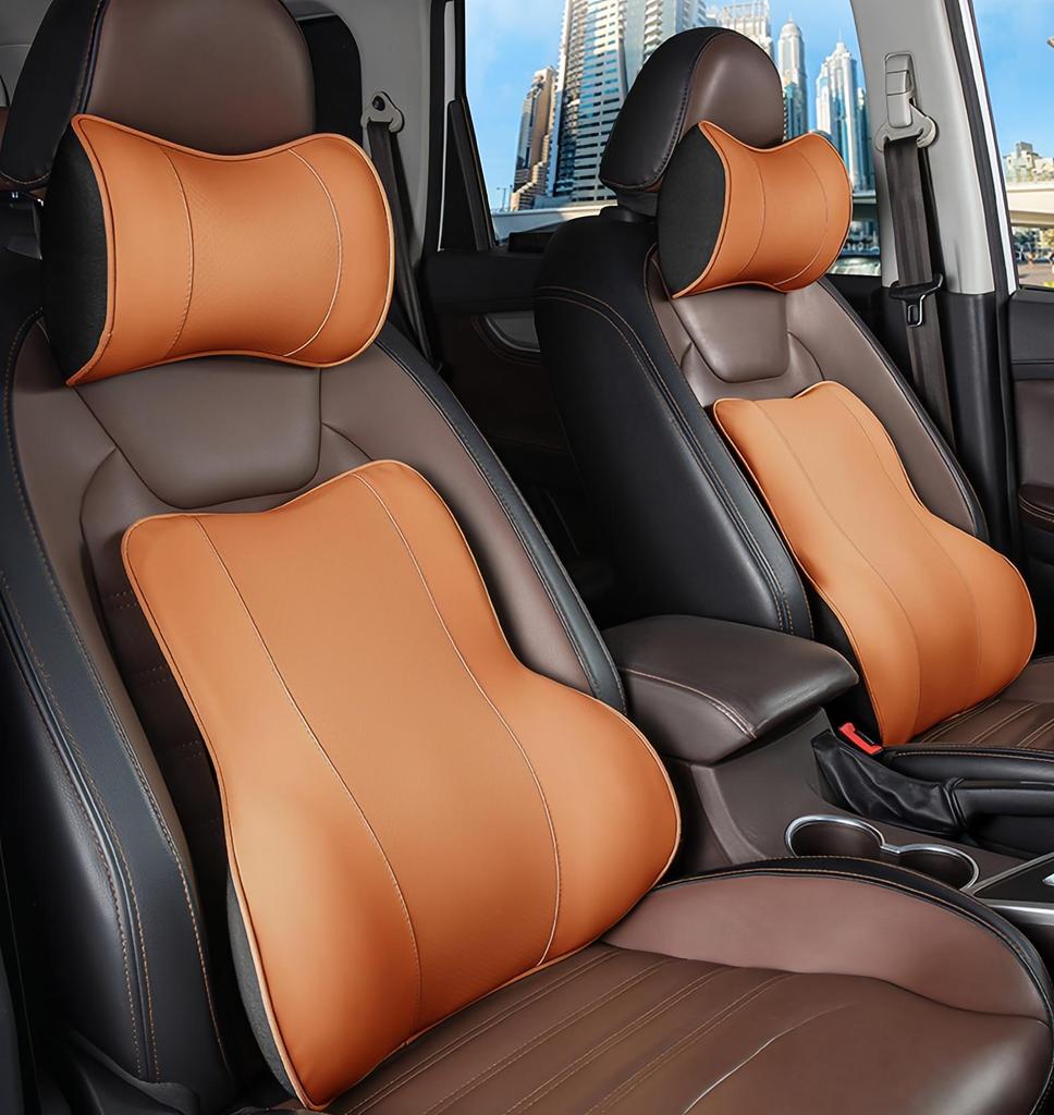 Leather Car Headrest Neck Protector Pillow Bolster Car Pillow Car Pillow Car Interior Supplies Memory Foam Lumbar Pillow