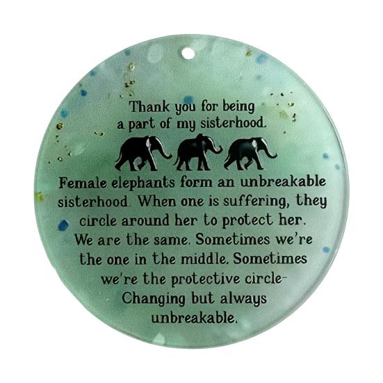Yousheng Round Elephant Sisterhood Sea Glass Ornament Handmade Acrylic Sea Glass Art Christmas Hanging Ornament Friendship Keepsake Gift for Sisters
