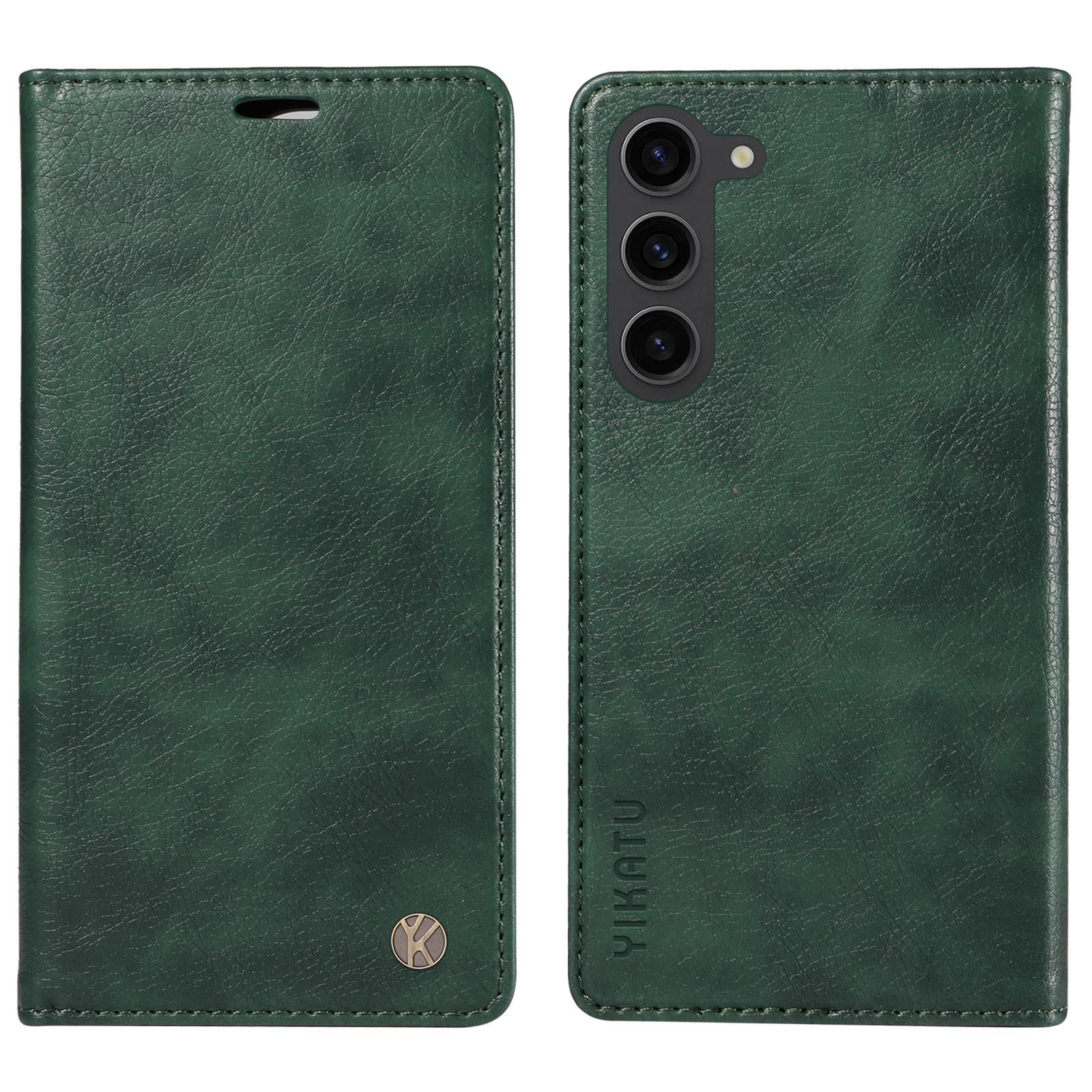 

YIKATU YK-006 For Samsung Galaxy S23 Case Drop-proof Leather Stand Wallet Phone Cover Green
