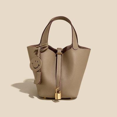 Primeira camada de couro de vaca cesta bolsa leve luxo luxo sentido couro genuíno balde bolsa moda tudo bolsa