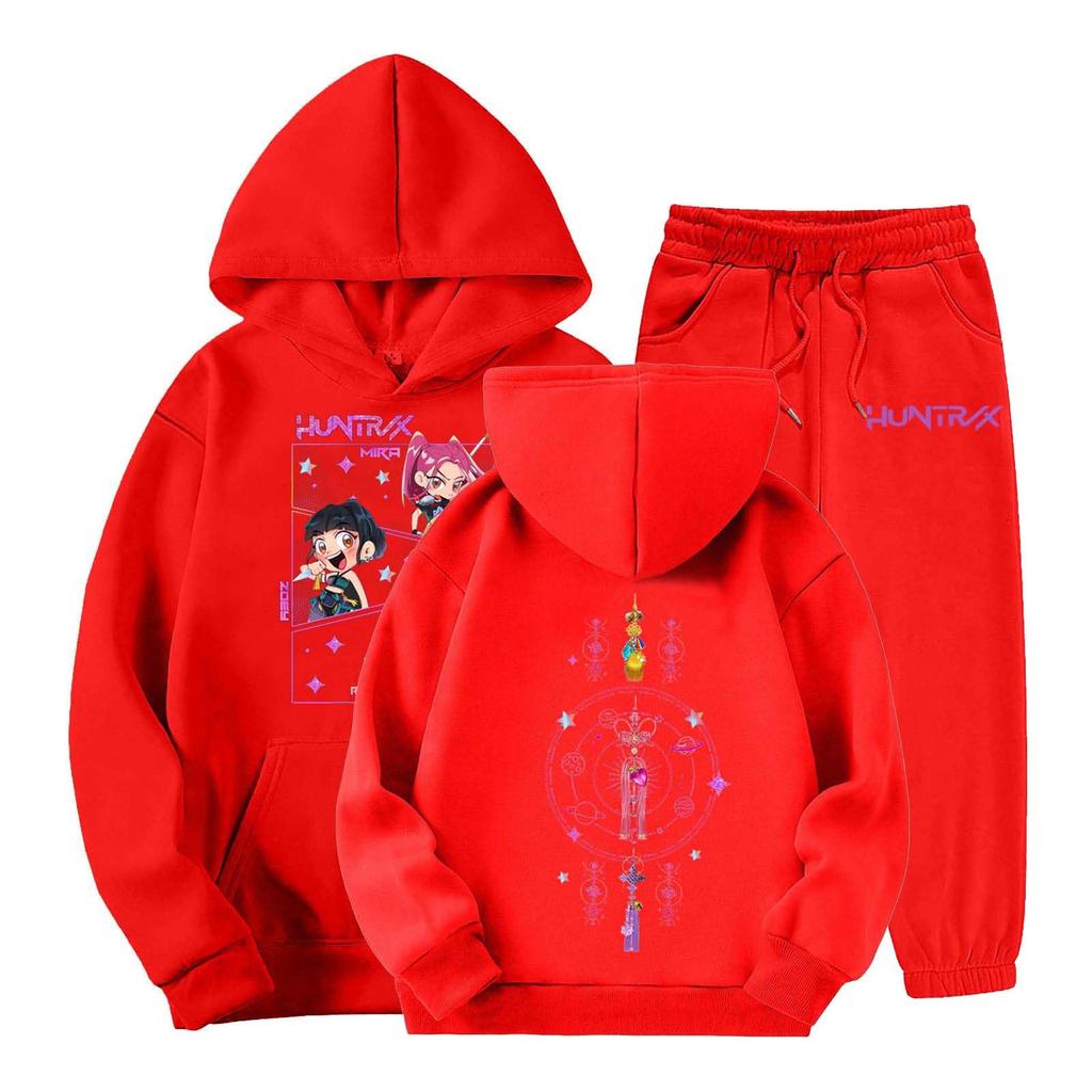 Kinder Freizeitmode Kapuzenpullover, Bedruckter Lockerer Hoodie und Freizeithose Zweiteiliges Set