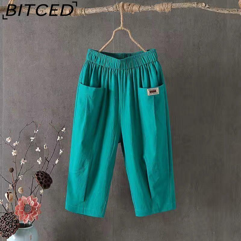 BITCED Women's Large Size Fashion Casual Solid Color Print Pants & Capris