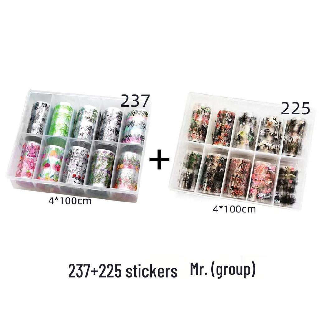 Chińskie Tuszowe Naklejki do Nail Artu: Gwieździste Niebo, Bambus, Kwiat Śliwy - 10 Wzorów