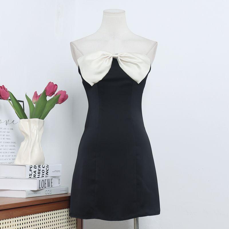 Australia Single Pp Sexy Gyaru Contrast Color Bow Tube Top Guest dresses Slim fit Slimming Sheath Short Dress Women