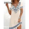 Abito alla Moda Taglie Forti Casual Ampio Scollo a V Donna Estate Stampa Festa Donna Nuovo Estivo Pullover Manica Corta Vestito