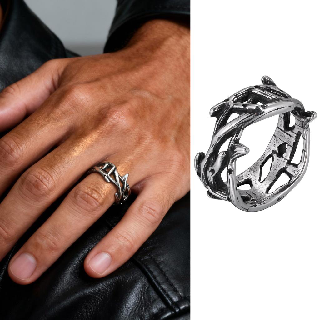 Punk Vintage Etniske Ringe til Mænd, Retro Vikingeknude Runefingerring, Sort Geometrisk Firkantet Sten Seglring Smykker