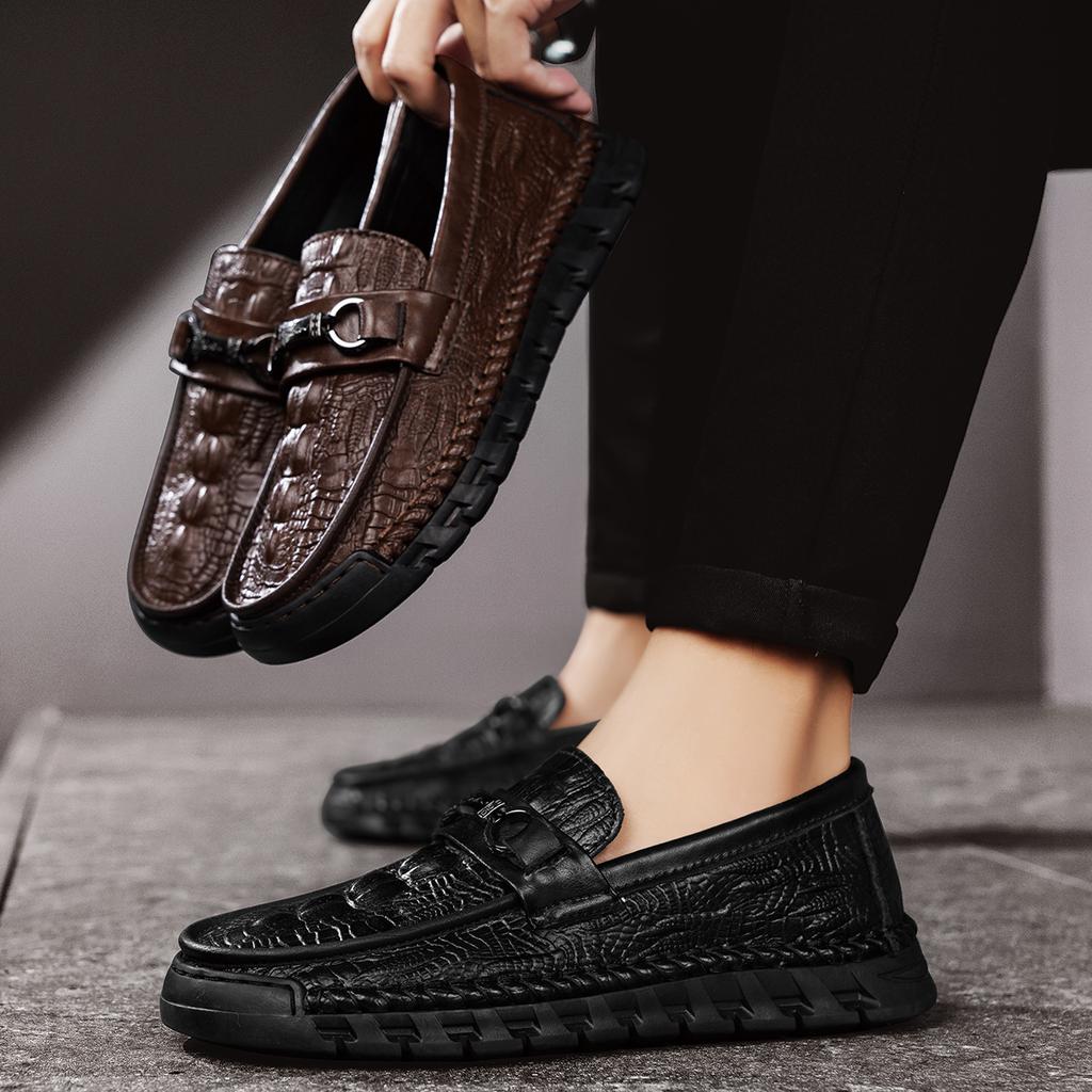 Men's Casual Shoes Crocodile Pattern Leather Men's Classic British Style Loafers Men Party Wedding Flats