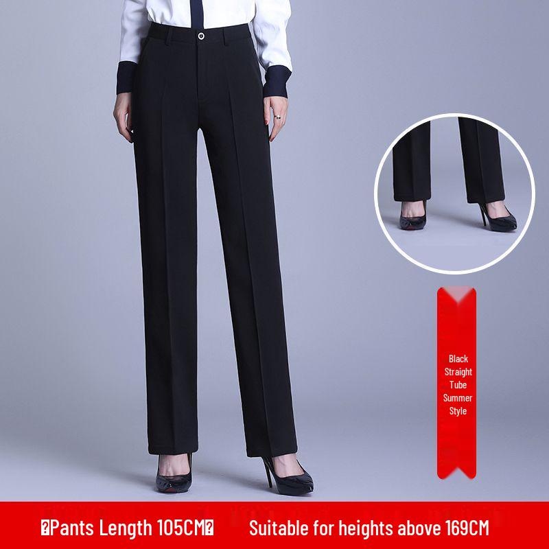 Women's High Waist Professional Black Trousers - Autumn/Winter Slimming Velvet Pants for Tall, Straight-Leg Office Wear