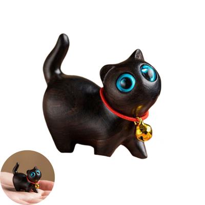 Mini Wooden Cat Figurine Handmade Carving Kitten Statue Sculpture Farmhouse Rustic Home Office Desktop Decoration Ornament