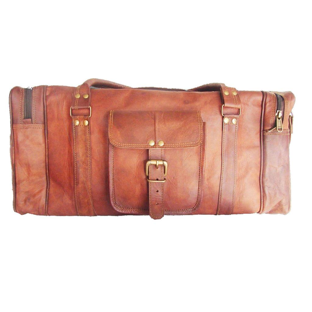 Men's Retro Vintage Brown Leather Travel Luggage Duffle Large Gym Bag